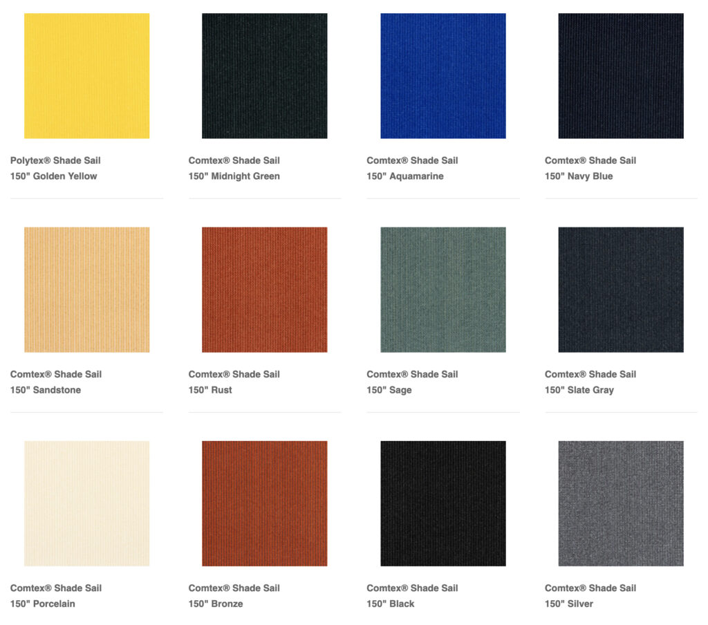 Shade Sail Commercial Fabric Color Options