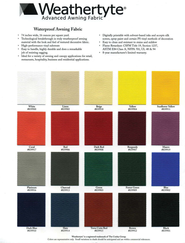 Weathertyte PLUS Fabric Color Options